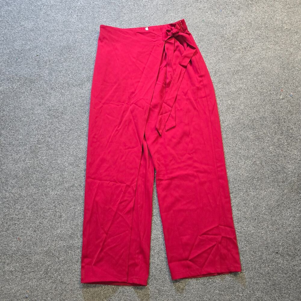 Halara Pants Womens Size Large Red High Waist Tie Side Wide Leg Wrap Work Career